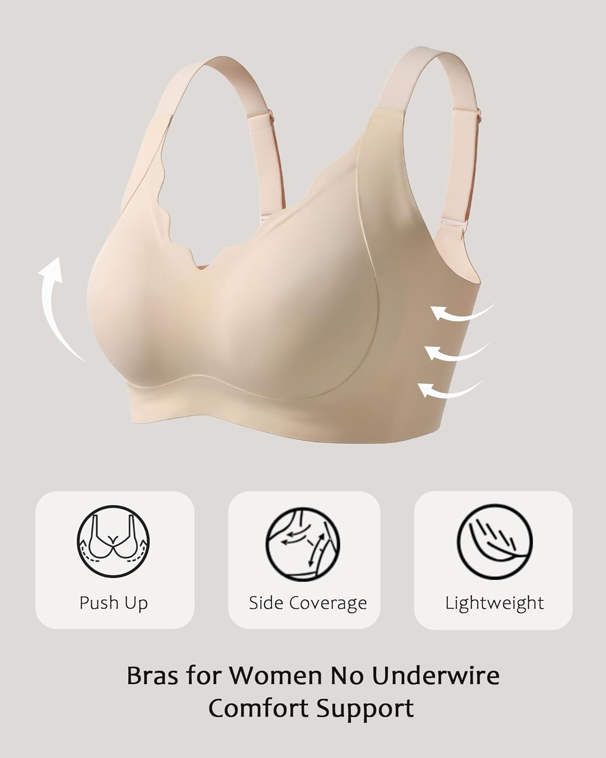 Vinfact Wireless Bras for Women No Underwire Scalloped Comfortable Push Up Supportive T-Shirt Bra Everyday Bra - Image 7