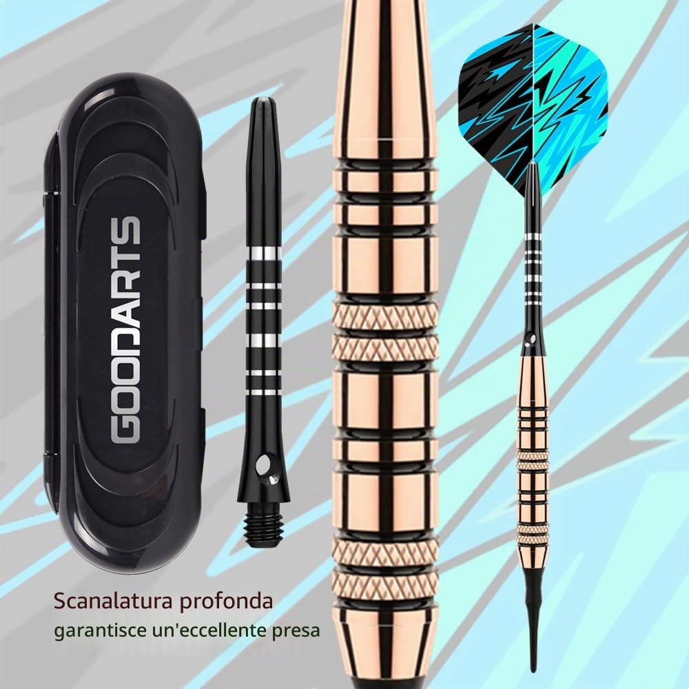 Genossen Freccette con punta in plastica, 18 grammi, 3 freccette professionali per bersaglio elettronico, freccette morbide con 30 punte in plastica, 6 alette e custodia (nero)