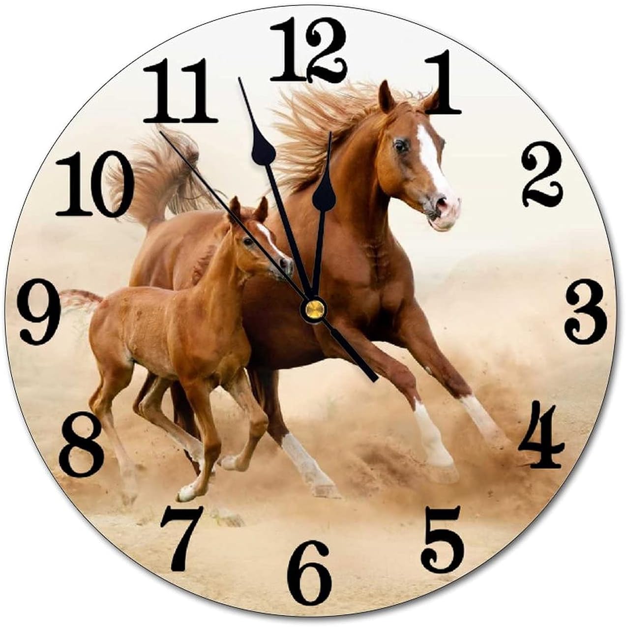 Running Horse Wall Clock Battery Operated Silent Round