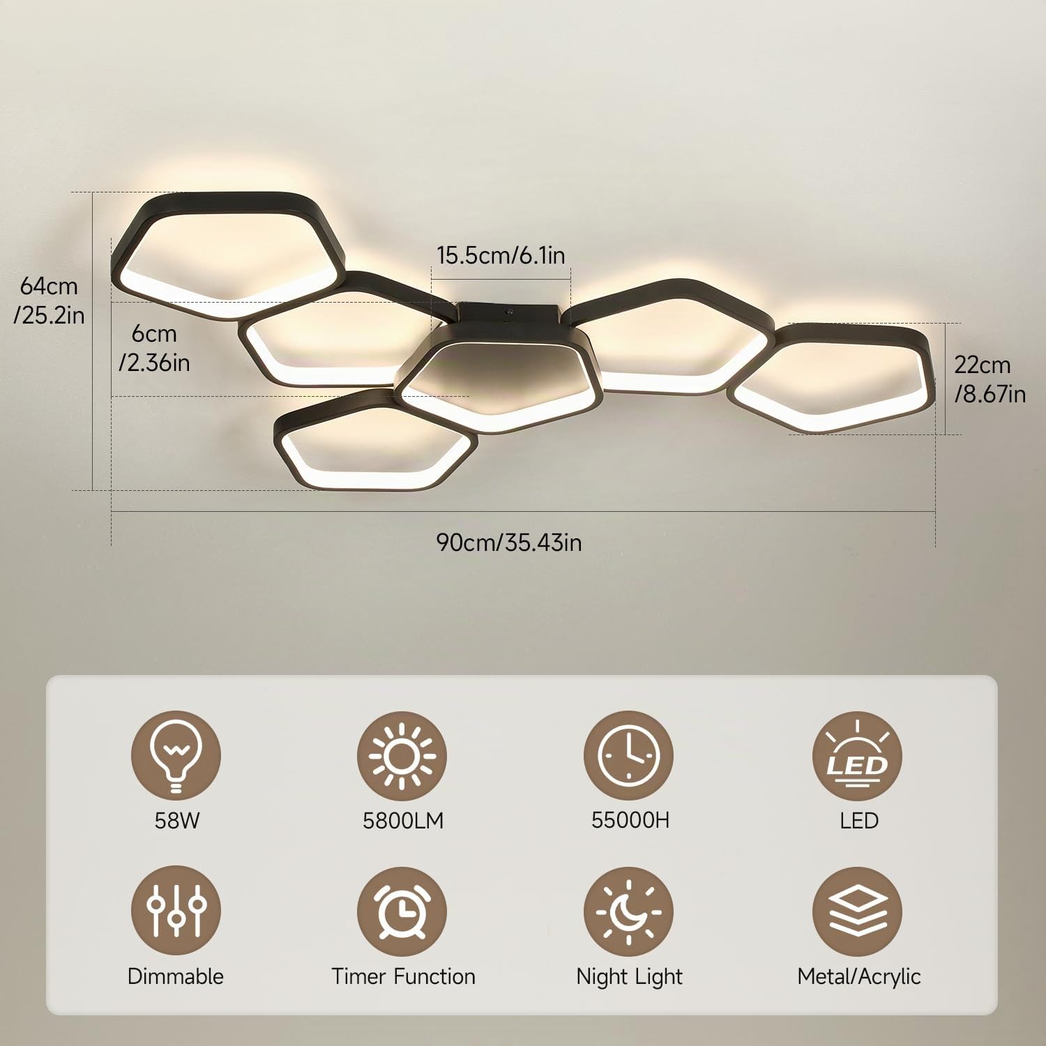 Plafoniera LED Soffitto 90cm Dimmerabile 3000K-6500K, con Telecomando e APP, Lampadario Moderno Nero per Camera da Letto, Soggiorno, Cucina e Sala da Pranzo, Funzione Memoria e Luce Notturna