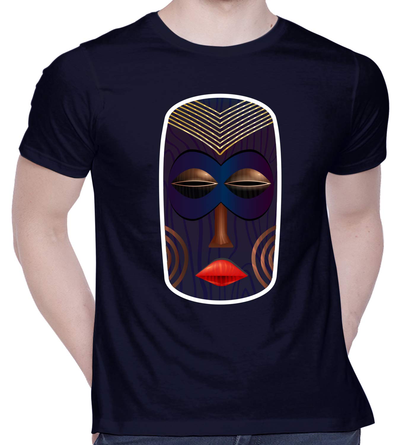 CreativiTGraphic Printed T-Shirt for Unisex African Mask Tshirt | Casual Half Sleeve Round Neck T-Shirt | 100% Cotton | D00304-32