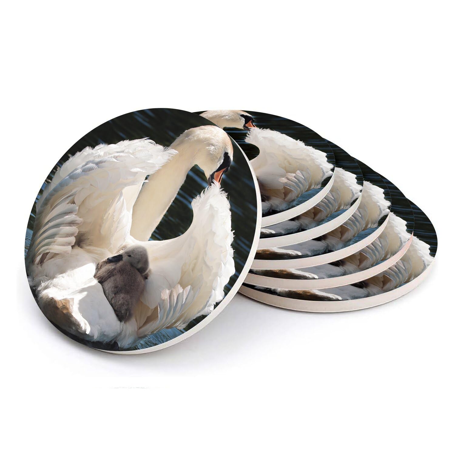 Sous-verre ronds en céramique cygne lot de 6 dessous de verre pour table basse