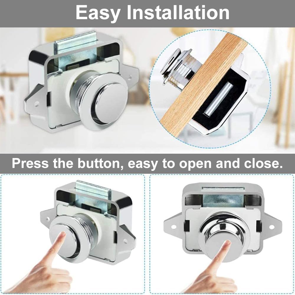 Push Button Latch Zinc Alloy Cabinet Door Push Button Locks Keyless Cabinet Lock for Drawers, Cabinets, Wardrobes, Caravan Doors(5 Pieces Silver)