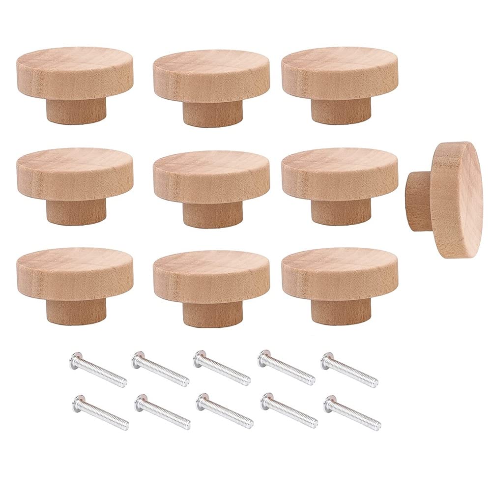 Hundnsney 10Pcs Round Unfinished Wood Drawer Knobs 50Mm Dia Wood Furniture Cabinet Dresser Pulls