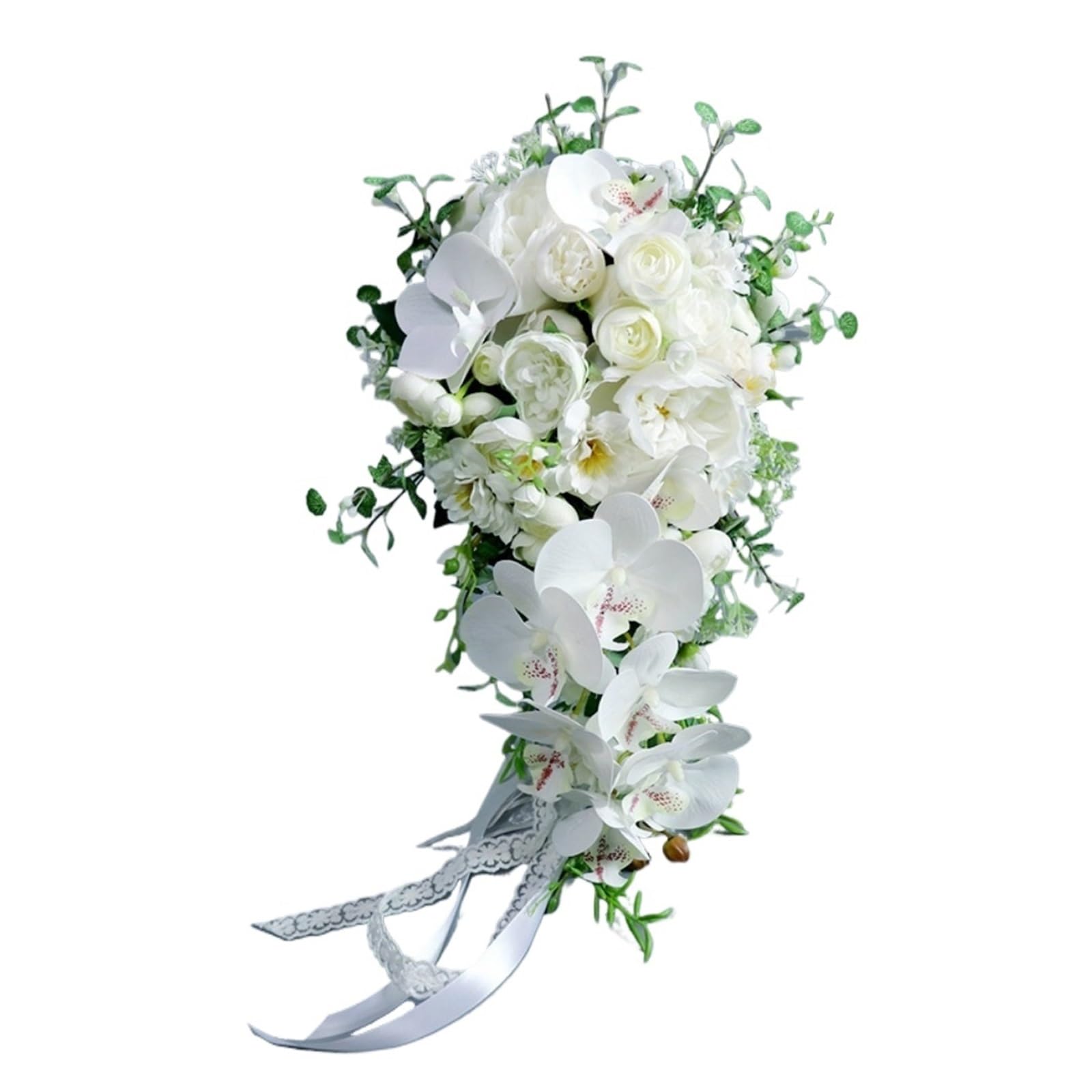 SHENJMAI Artificial Flower Bouquet Wedding Bouquets for Ceremony Silk Rose Water Drop