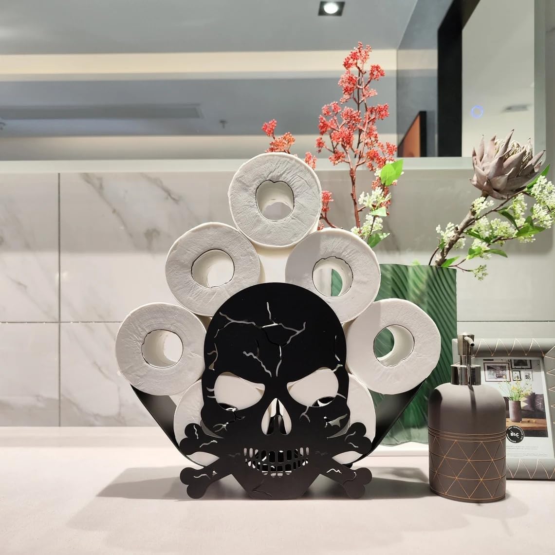 Teaeeno Skull Toilet Paper Holder - Animal Toilet Paper Storage, Funny Bathroom Decor, Metal Holder for Extra 8 Rolls
