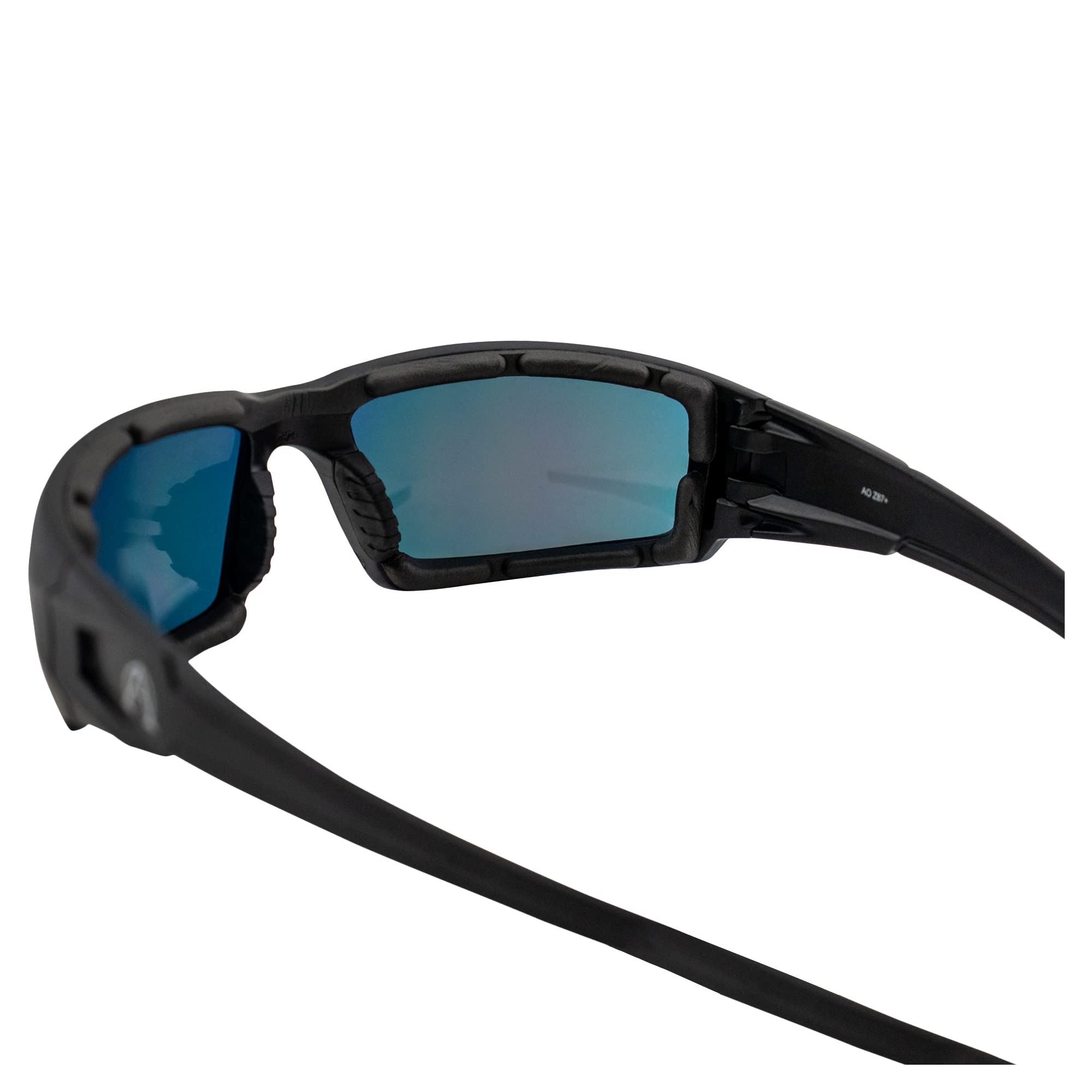 Alpha Omega 5 occhiali da sole da moto imbottiti in schiuma Z87.1 occhiali di sicurezza per uomo o donna montatura nera lenti a specchio rosse