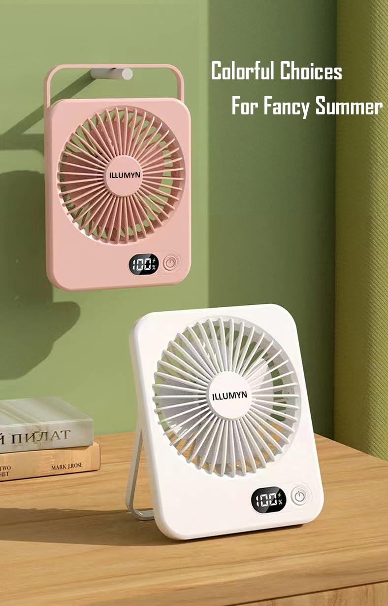 Ventilador USB portátil recargable – Ultra silencioso de 5 velocidades plegable de 180° de inclinación con pantalla LCD | Ventilador plegable de flujo de aire fuerte alimentado por batería 8