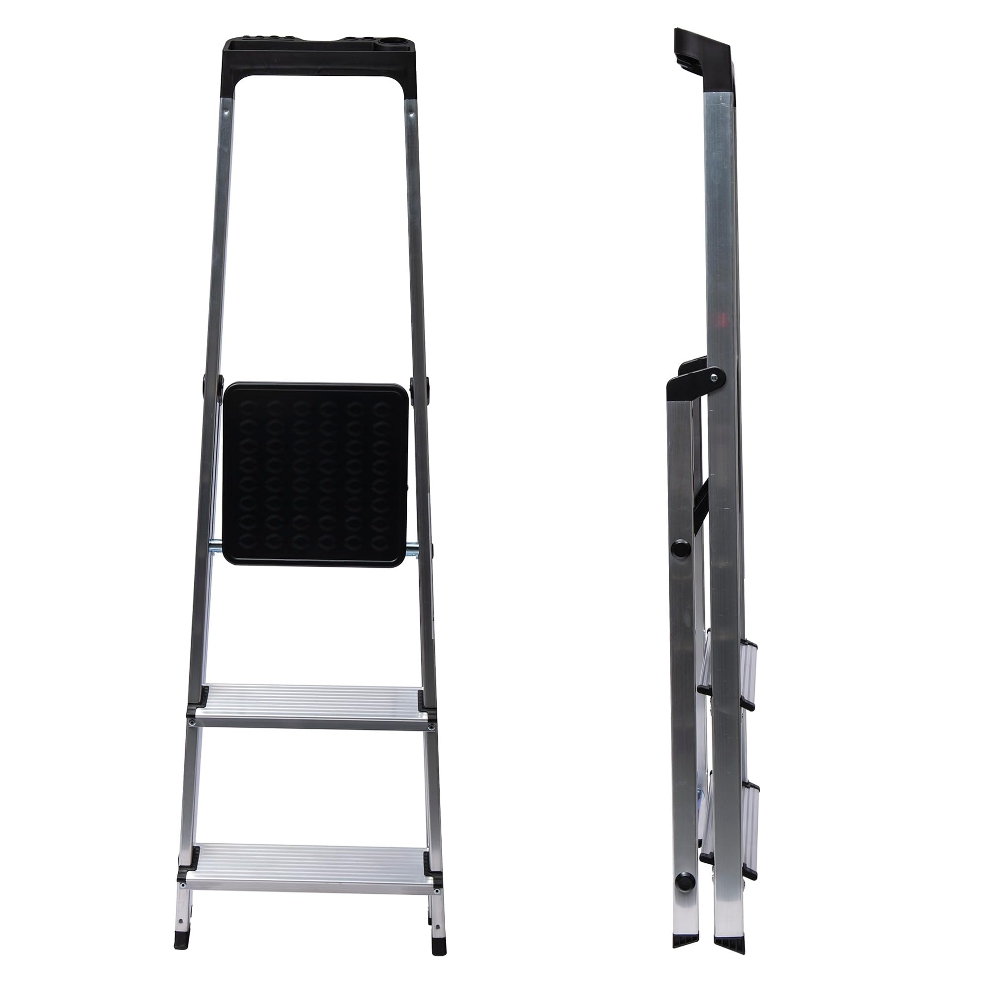 WERKA PRO Escabeau Aluminium 3 Marches - Hauteur 115 cm - Plateforme en Acier Peint - Charge Maximale 150 kg - Léger et Pliable - Pour les Travaux Domestiques et Professionnels