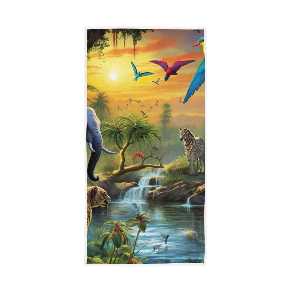 LSRCPD Vibrant Jungle Scene Hand Towel, Cotton Hand Towels for Hand, Face, Hair, Yoga, Kitchen, Bath 15 x 30 Inches