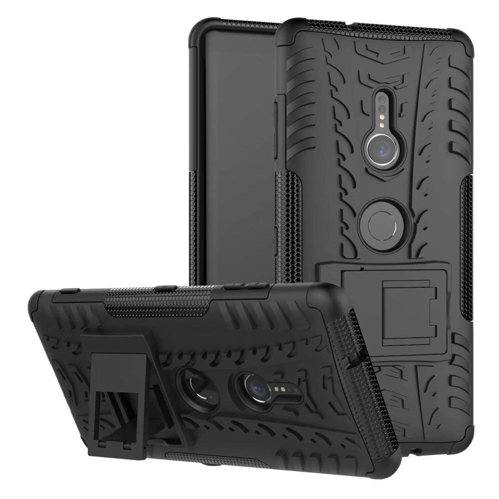 Soosos case for Sony Xperia XZ3 case With Kickstand hybrid heavy duty 2 in 1 Anti-fall protection Cover Hyun pattern design TPU shockproof phone case (Black)