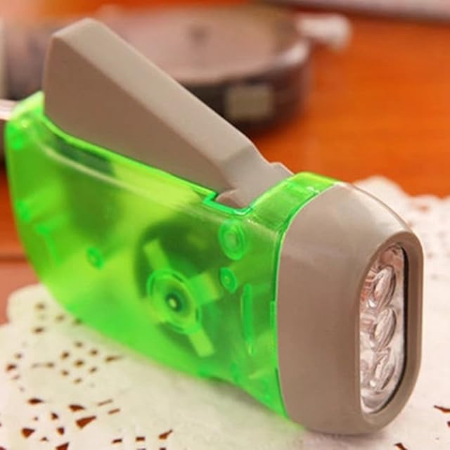 Hand Pressing Flashlight, 3 LED Dynamo Wind Up Torch - No Battery - Rechargeable LED Emergency Flashlight - for Outdoor Sport Camping (Green)