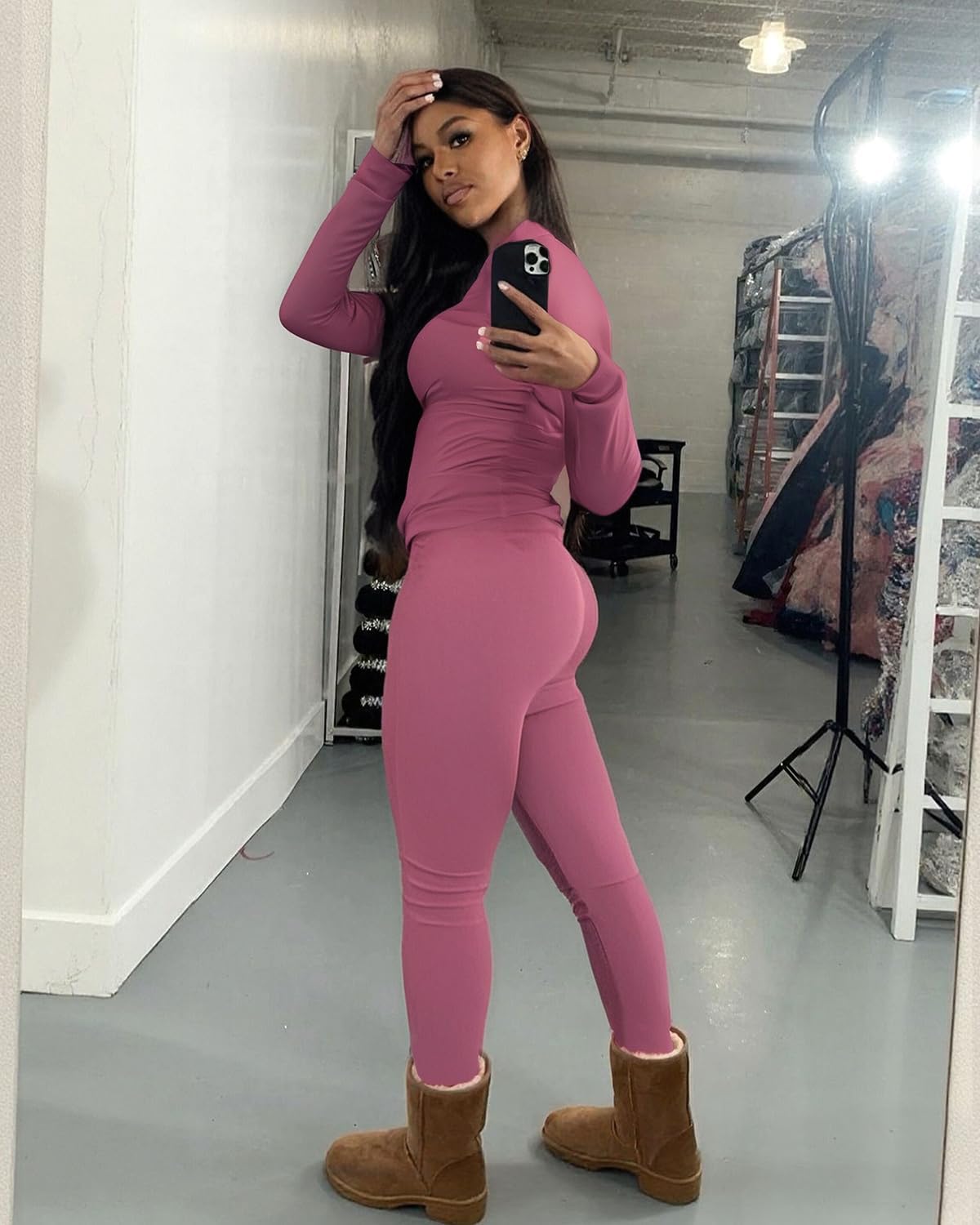 UOUA Two Piece Outfits Women Tracksuit Sets Long Sleeve Zip Up Jacket & Leggings for Gym Workout Set - Image 4