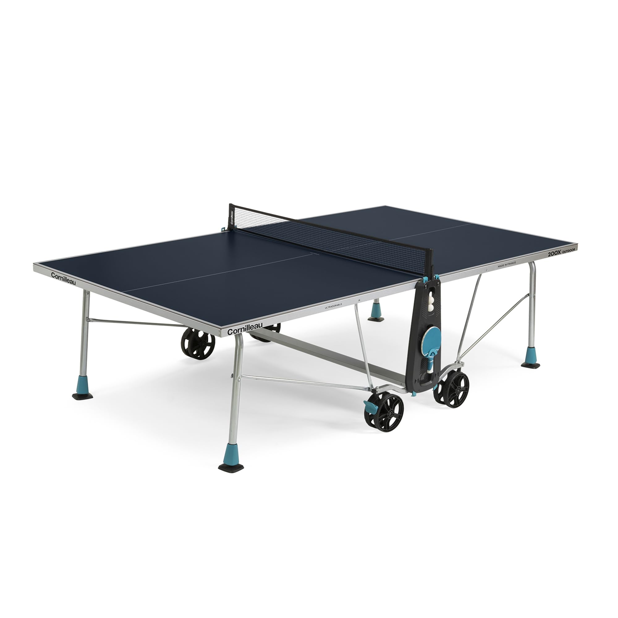 CORNILLEAU 200x - Outdoor Tischtennisplatte - Klappbar - Wetterfest - 5 mm Melaminharzplatte -Tischtennistisch für draußen - Turniermaße - Blau oder Grau