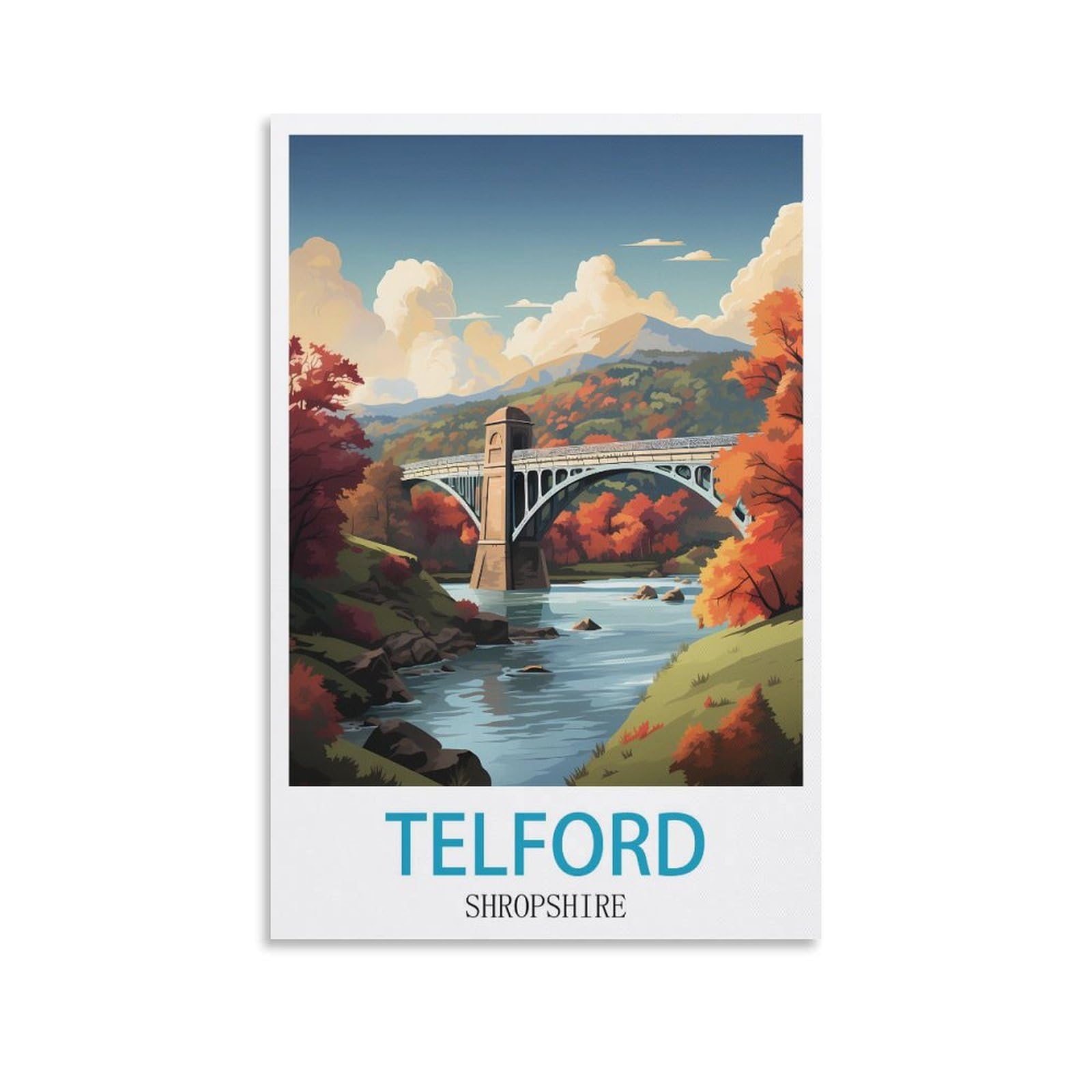 Telford Shropshire Vintage Travel Poster 12x18inch(30x45cm) Canvas Art Poster And Wall Art Picture Print Modern Family Bedroom Decor