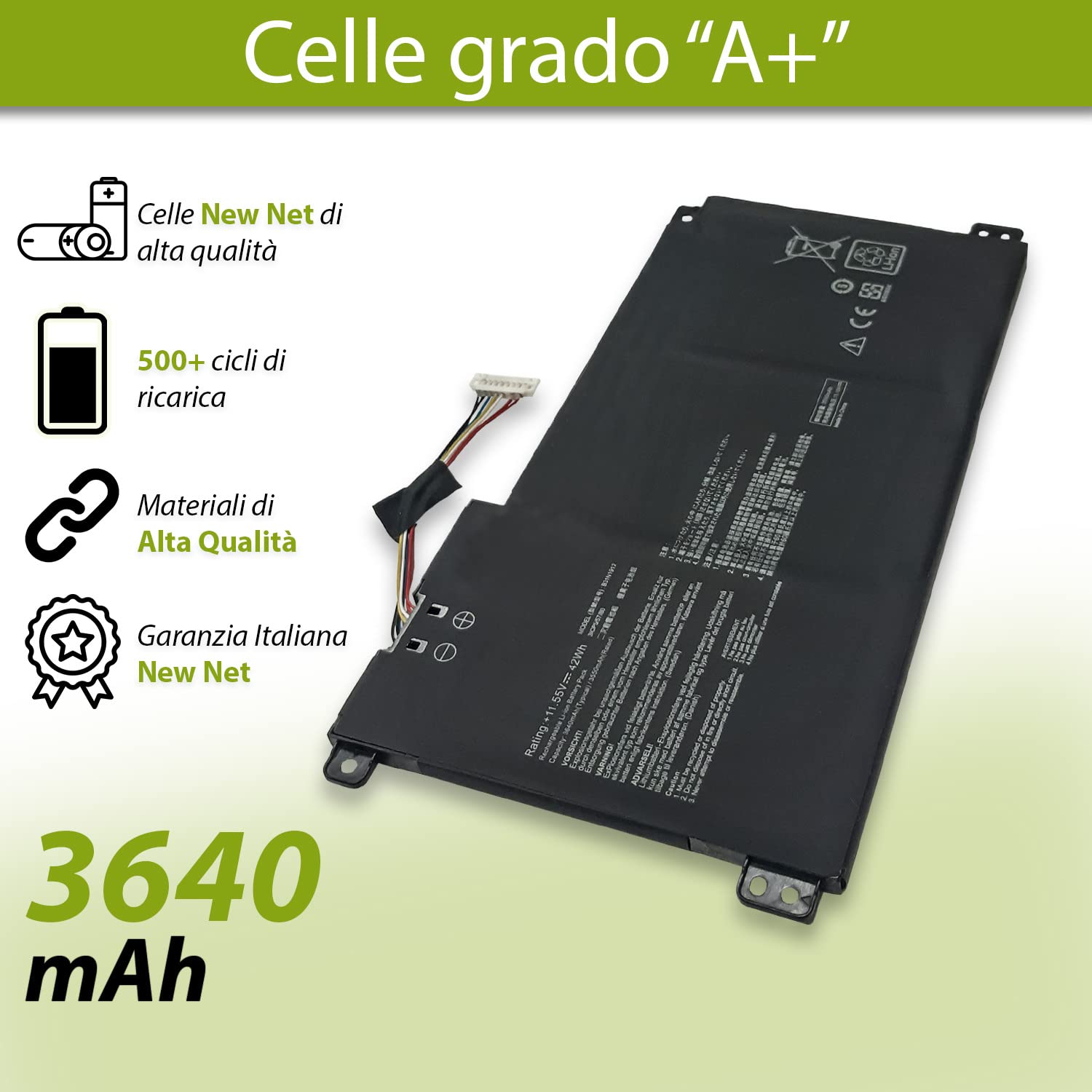 New Net Batteria B31N1912 [11.55V - 3640mAh - 42Wh] compatibile con ASUS E410M E410MA E410MA-EK018TS E410MA-EK017TS E410MA-EK007TS E410MA-BV1169TS L510 E410K E510KA E510MA