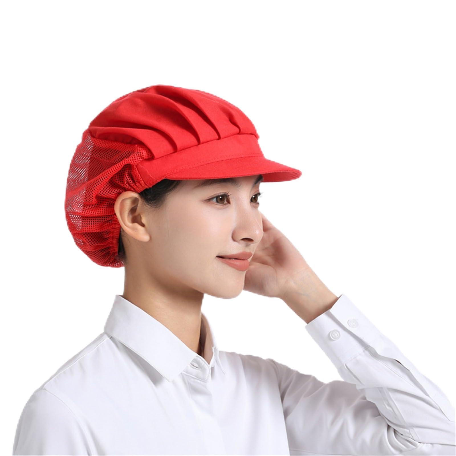 Elastic Chefs Hat with Brims Mesh Ventilation Design Sanitary Hair Net for Baker Catering Industrial Workers Headcover Breathable Mesh Chefs Hat Red