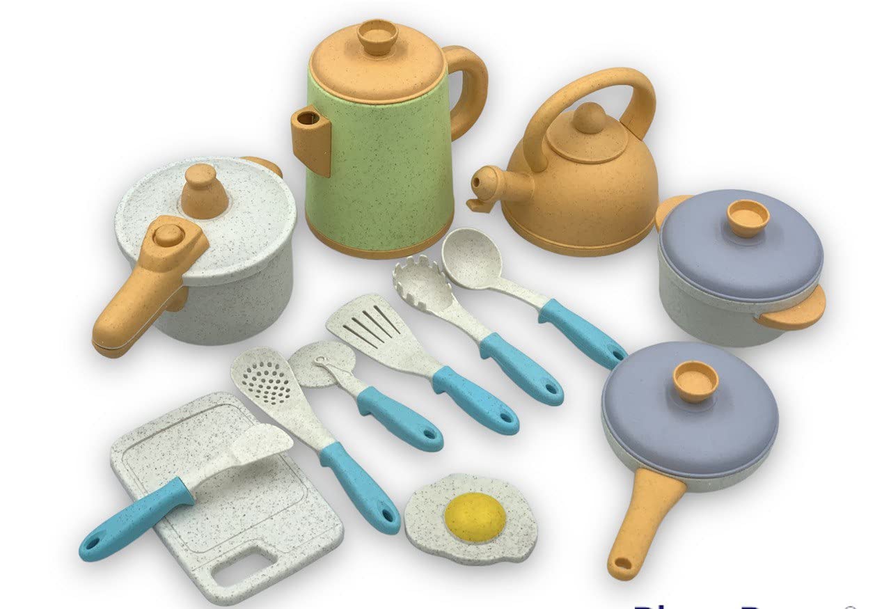 Joodi Cook n go 17 Pcs set Kitchen toys net Back pack cook and Play Pretent to be a chef Pot, frying pan, 6 kind of utensils, tea and milk ketteles cutting board for gilrs playing 1 2 3 group of age