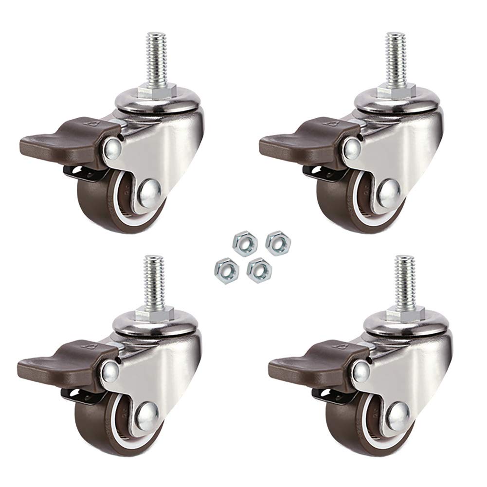 Ruedas giratorias Ruedas giratorias Muebles 2 pulgadas 50 mm Rosca M8 Tornillo M10 M12 Ruedas giratorias universales con freno Ruedas de goma silenciosas para mesa Carro Banco de trabajo Garaje 4 piez