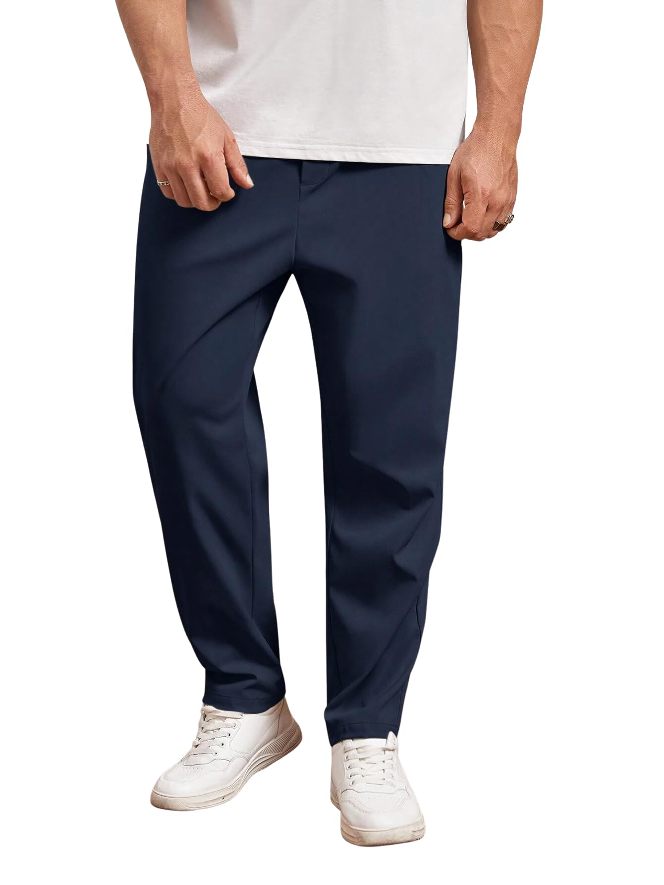 shienzy Men’s Elastic Waist Formal Trousers | Comfortable Business Casual Pants with Drawstring | Lightweight Workwear for Men | Beige Office Pants-picture-49