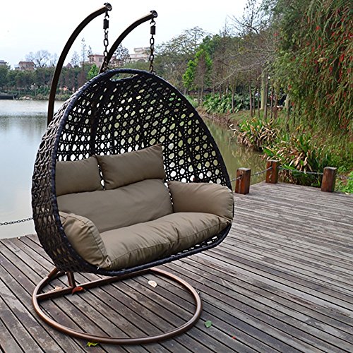 Hängesessel Rattan Home Deluxe Twin in Braun für Garten und Terrasse