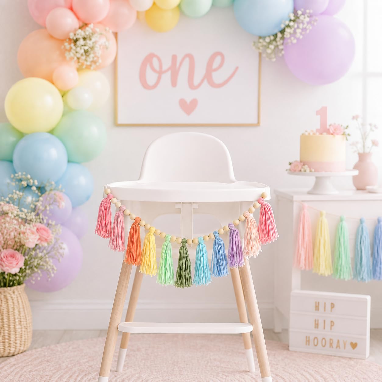 Bawełniana girlanda z frędzlami baner kolorowa dekoracja urodzinowa tło Boże Narodzenie boho wiszące dekoracje do sypialni, pokoju dziecięcego, pokoju zabaw, baby shower, dekoracja pokoju dziewczęcego, prezent urodzinowy (A)