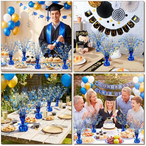 Image of Crowye 3 Pieces Metallic Foil Spray Centerpiece Birthday Table Decoration Star Burst Centerpieces Graduation Table Decor for Birthday 2026 Party Holiday(Blue Gold)
