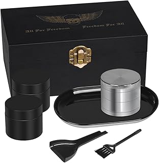 Storage Box with Buckle, Premium Wooden Stash Box Combo Kit with 2 Storage Jars, Tray Set, 5 Small Bags and Others Accessory -Gift Kit for Kitchen