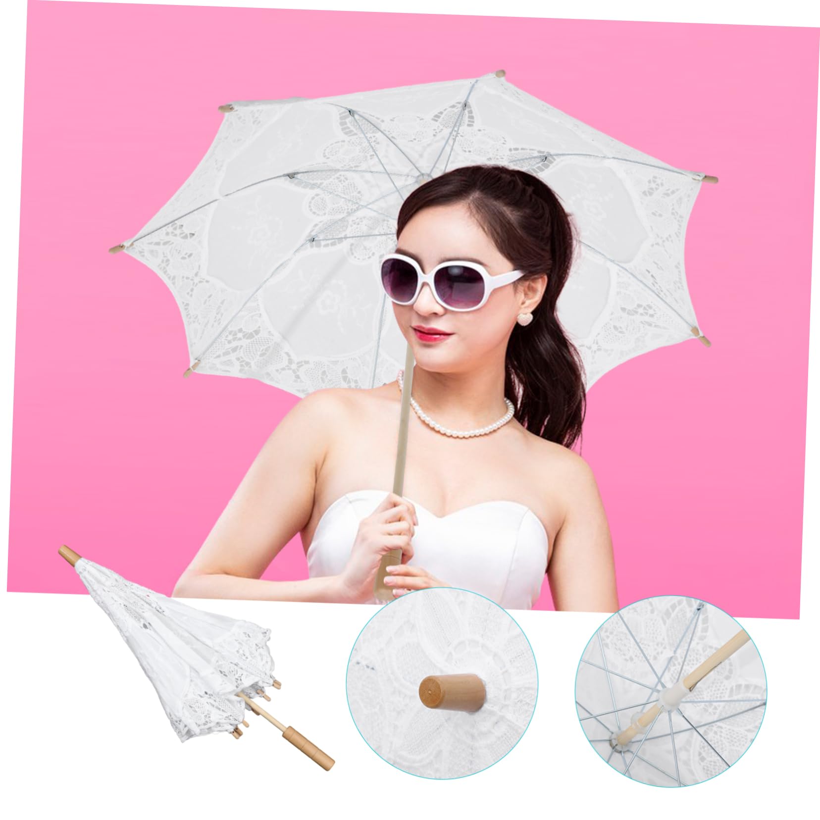 Toddmomy Vintage Lace Umbrella Large Flower Shaped Photography Prop Decorative Umbrellas for Girls Wedding Supplies