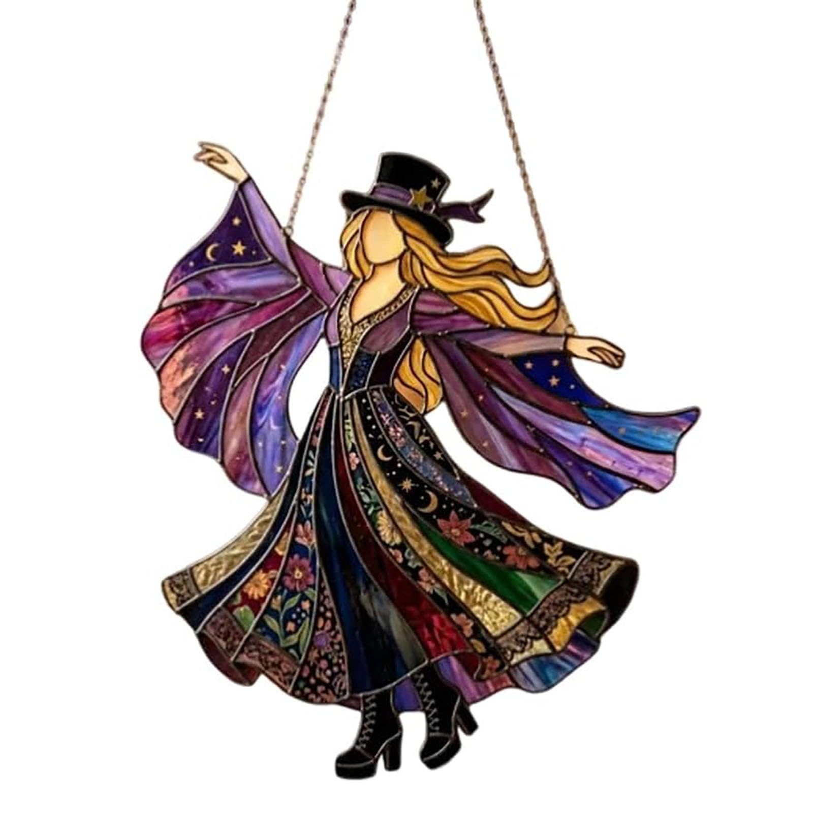 Handmade Stained Glass Spinner, Dancing Witch Stained Glass Suncatcher Window Hanging, Witchy Decor for Home, Boho Gothic Wall Art Ornament, Unique Witch Gifts for Women — image 1