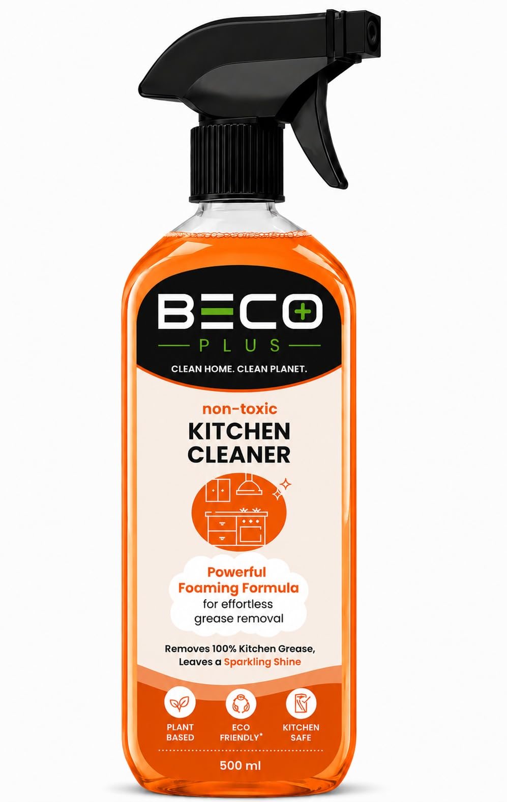 Kitchen Cleaner Spray 500ml | Non-Toxic Kitchen Cleaning Spray | Powerful Foaming Formula for Grease Removal | Plant Based | Kitchen Surface Cleaner | Eco Friendly-image-0