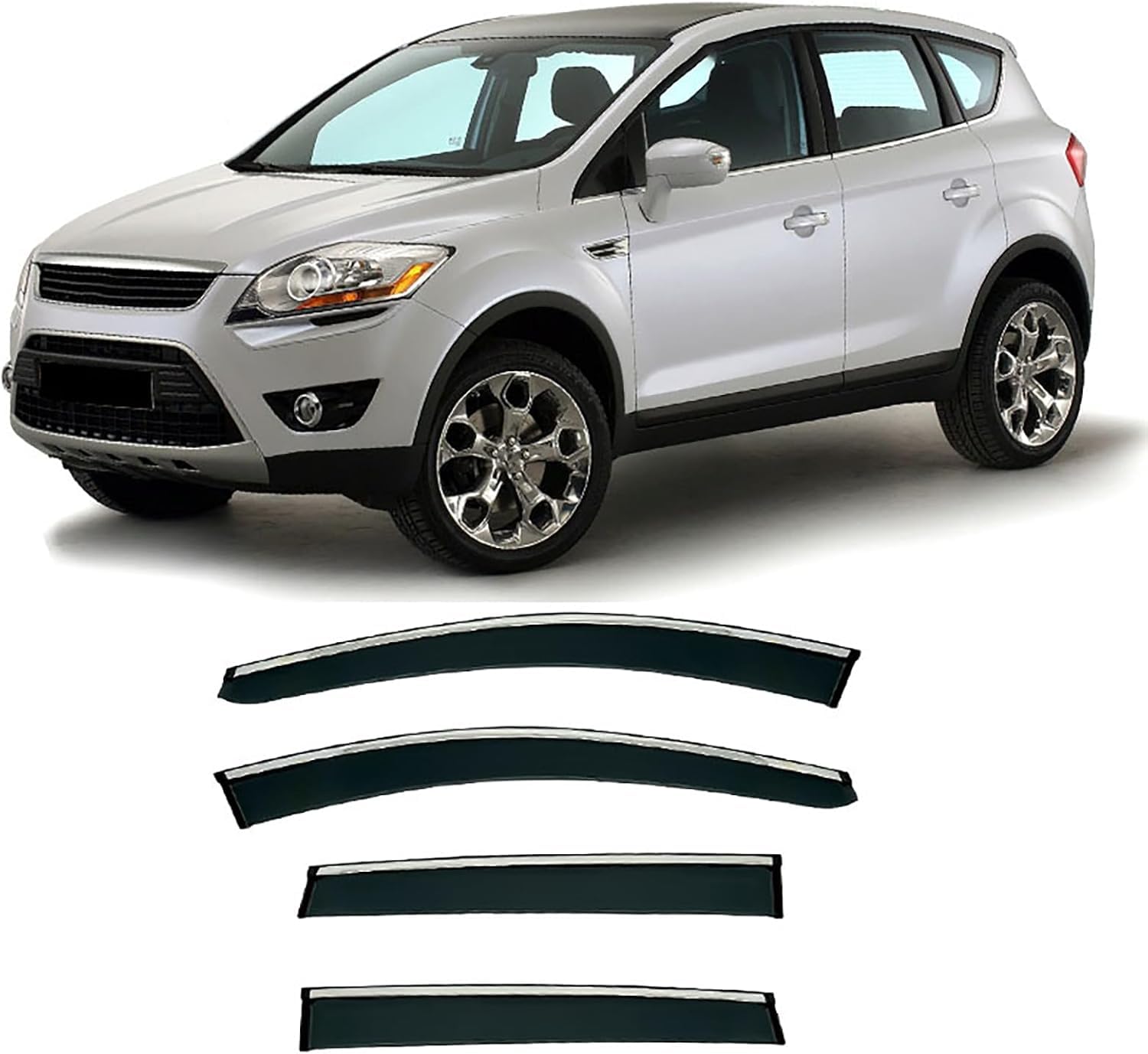 FengXH Window Deflectors for Ford Kuga MK1-C394 2008-2012+ - 4pc Smoke Tint, Waterproof, Noise Reducing.