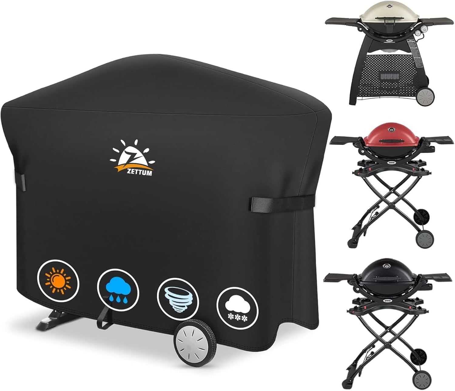 Zettum Fundas para barbacoas Exterior de Weber Q2000/3000 Serie, 7112 Fundas para barbacoas, Cubierta BBQ de Parrilla 600D Oxford Protector Impermeable e Resistente (144 L x 57 W x 99 H CM)
