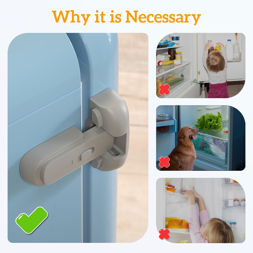 SAFELON 2 Pcs Baby Safety Fridge Lock, Child Proof Refrigerator Freezer Door Lock, Protect Refrigerators with Damaged Sealing Strips (Grey)