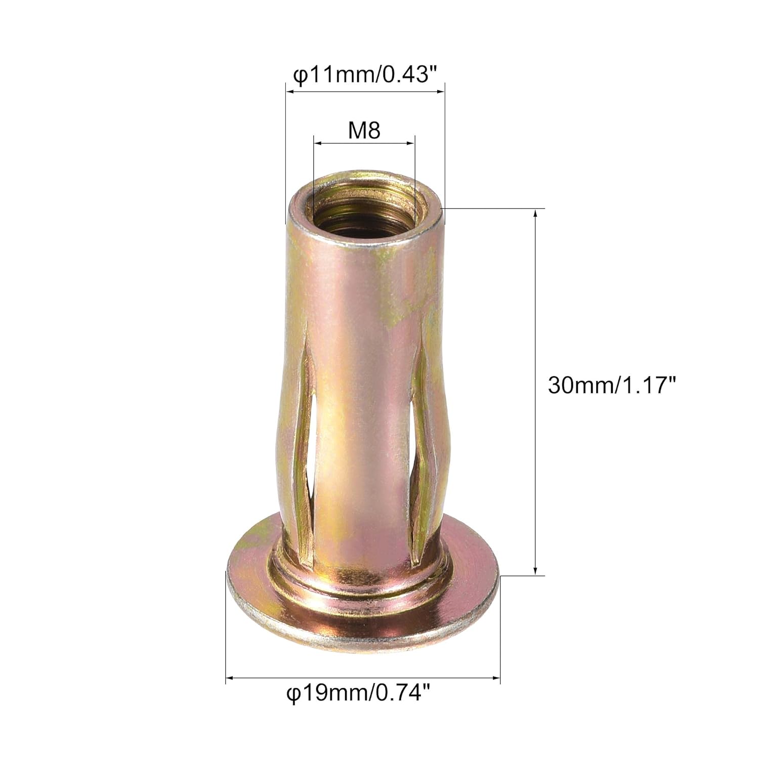 uxcell Multi-Grip Rivet-Nut, M8 Pre-Bulbed Shank Carbon Steel Color-Zinc-Plated Flat Head Threaded Insert Nut 25Pcs