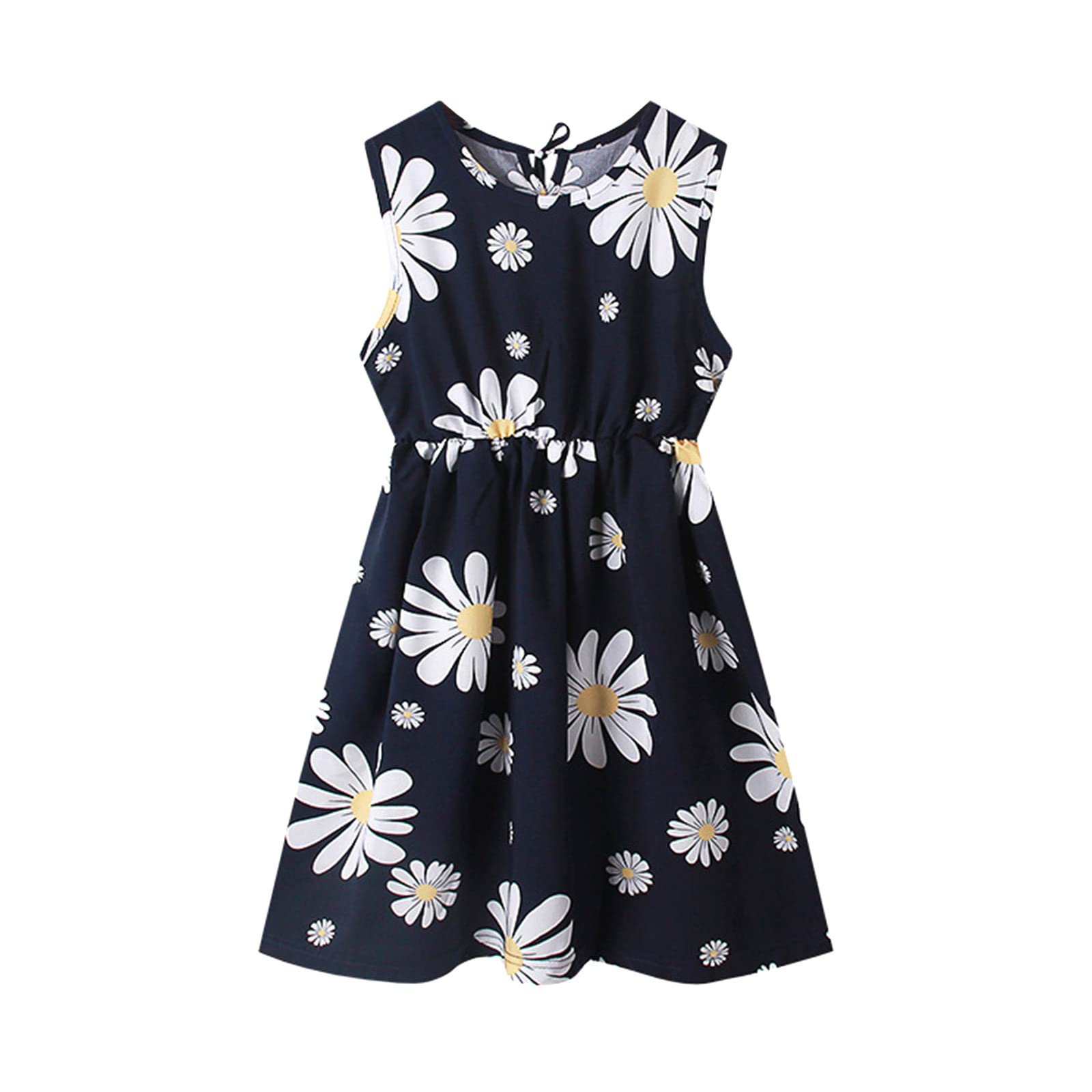 Generic Vestido de verano sin mangas para niña y niño, cuello redondo, informal, playa, estampado floral, vestido de fiesta, niña