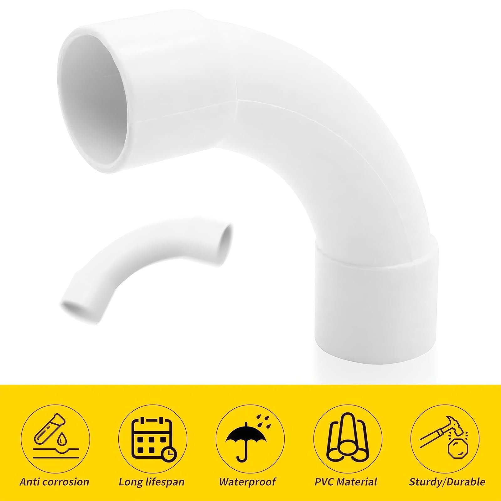Codo de Tubo,Tubo Redondo Rígido del PVC,Conectores de 90 Grados de Tubería,Tubo de Conducto de Plástico Cable Canal Instalación para Canal Exterior y Interior Casa Sótano Techo,12 Piezas,16mm