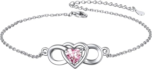 925 Sterling Silver Infinity Heart Birthstone Anklet for Women Fashion Ankle Bracelet 22cm+5cm Extend Chain(with Gift Box)