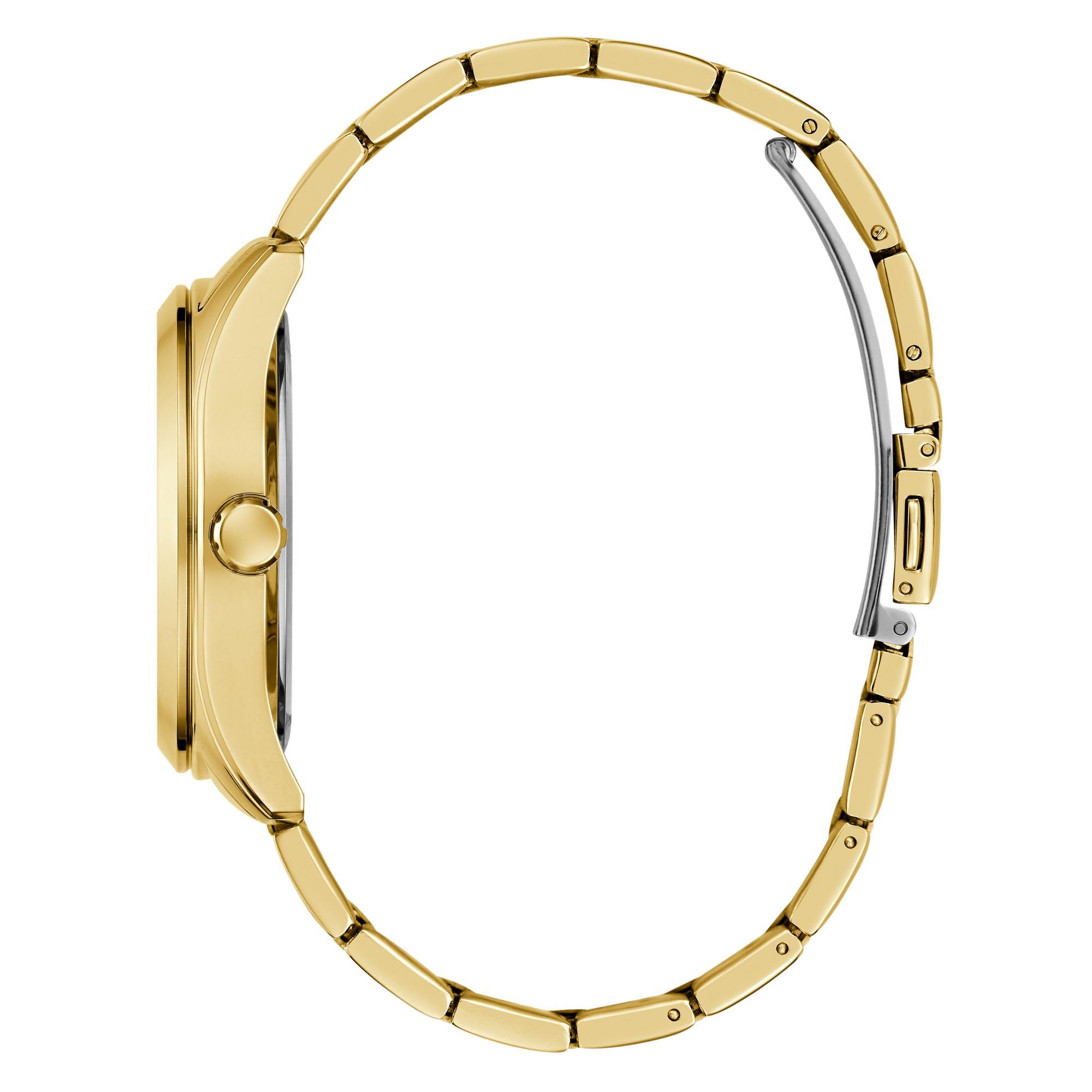 Guess Damen Armbanduhr ZOE mit Zirkonia, goldfarbenes Edelstahlarmband, Mineral Glas, goldenes Ziffernblatt, 5 Bar, Gehäusedurchmesser: 38 mm, GW0760L2