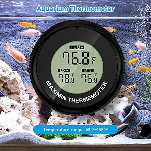 Digital Aquarium Thermometer, High Accuracy Fish Tank Thermometer For Fish Axolotl Turtle Tank Temperature Measurement, Led Thermometer Aquarium With Record Of Max And Min Temperature #TOP3
