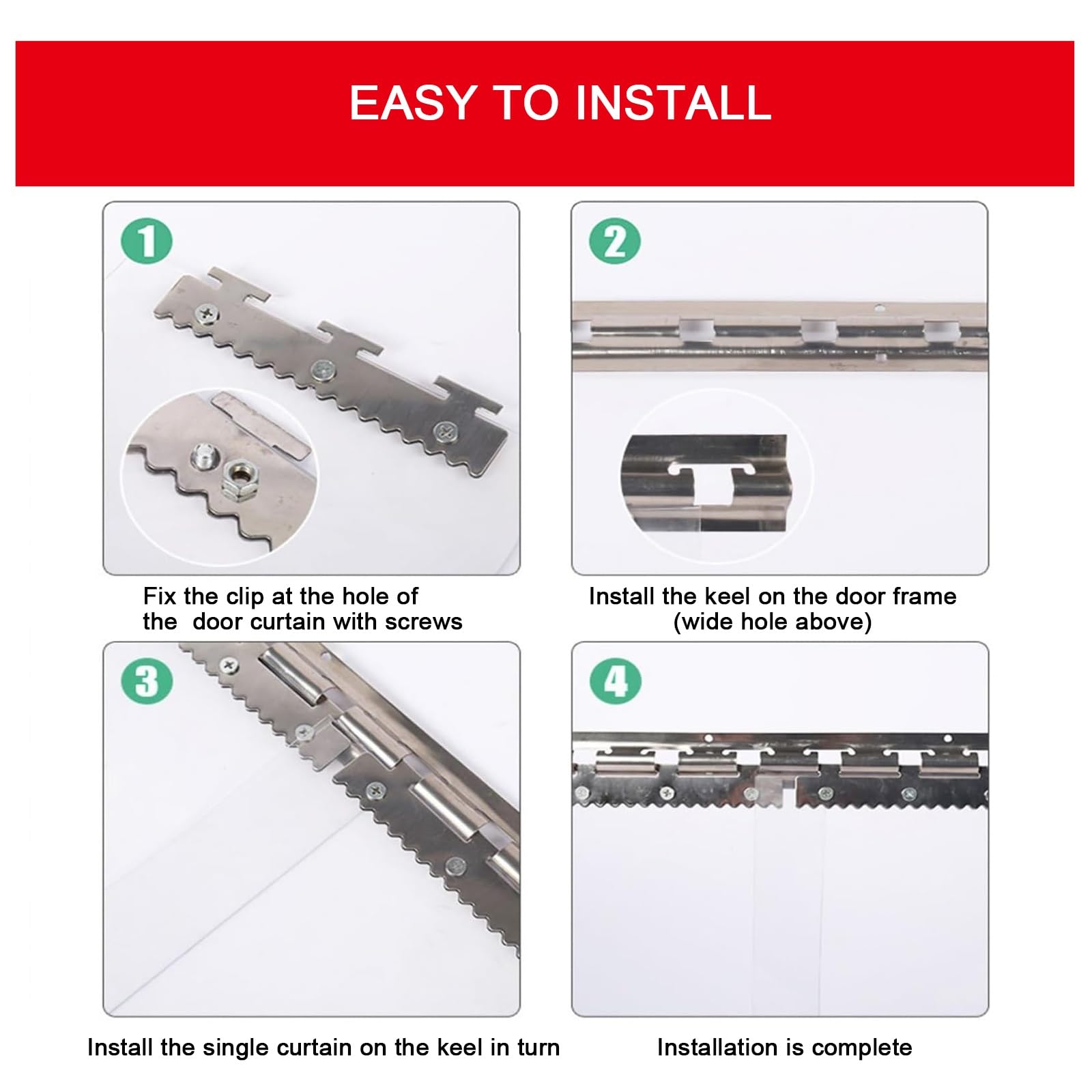 Kit di strisce per tende e porte in PVC trasparente,Tende Elastiche Industriali per chiusura porte in industria alimentare, celle frigo, macellerie，installazione facile(120x280cm/47.24x110.2in)