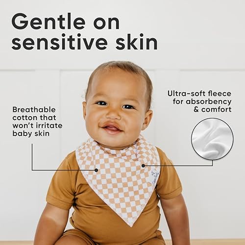 Miniatura 4 de Copper Pearl Paquete de 4 baberos de algodón suave para babeo y dentición, baberos absorbentes para bebés niñas y niños, ajustables para adaptarse a