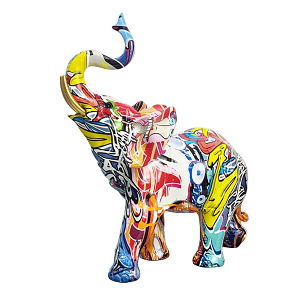 Wlauqueta Graffiti Color Nordic Painting Graffiti Elephant Sculpture Figurine Art Colorful Elephant Statue Resin Animal Statue Decor A