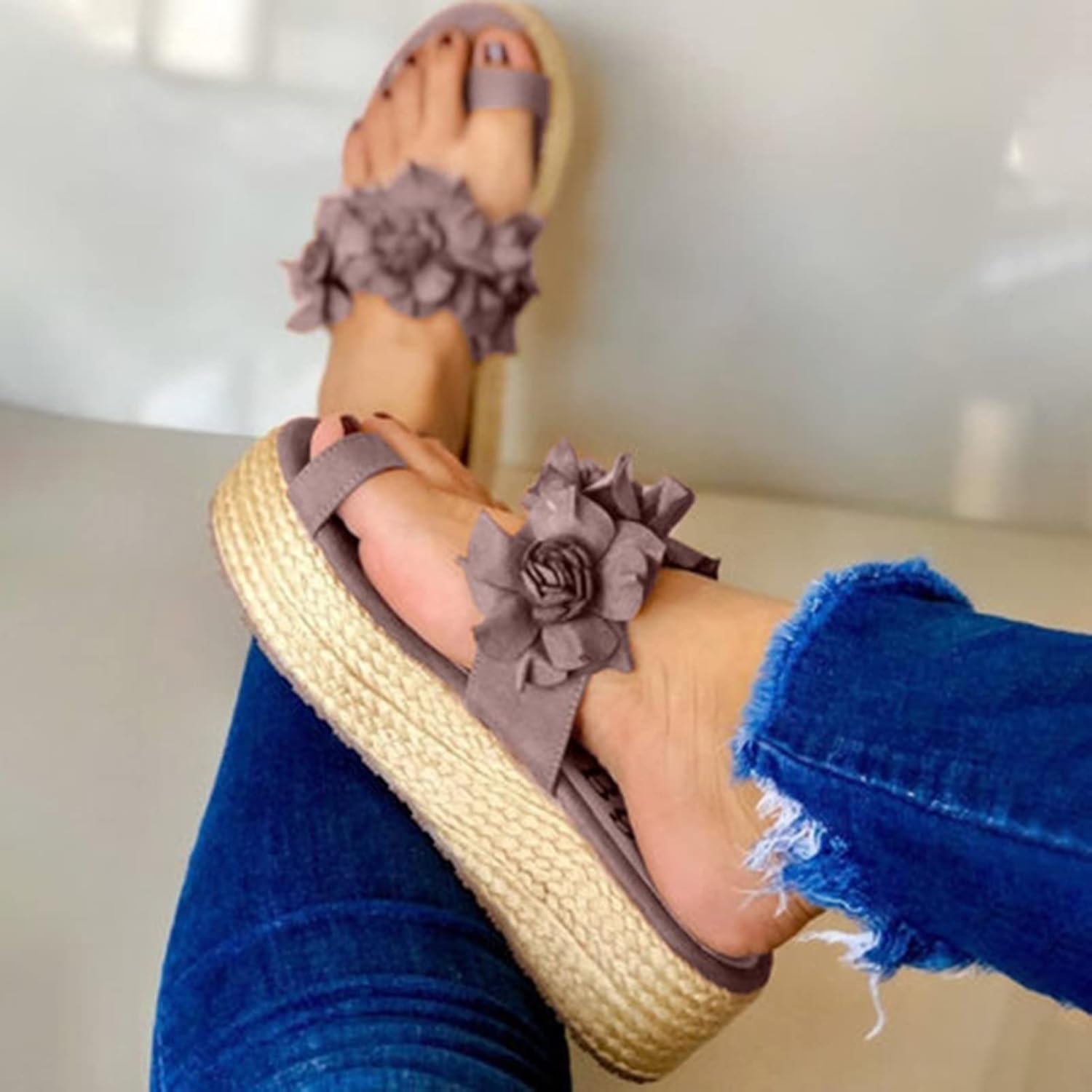 Stylish Summer Womens Orthopedic Platform Sandals,Casual Comfy Bunion Corrector Slippers,Lightweight Breathable Travel Beach Flip Flops,for Arch of Foot/Plantar Fasciitis ( Color : Gray , Size : 8 )