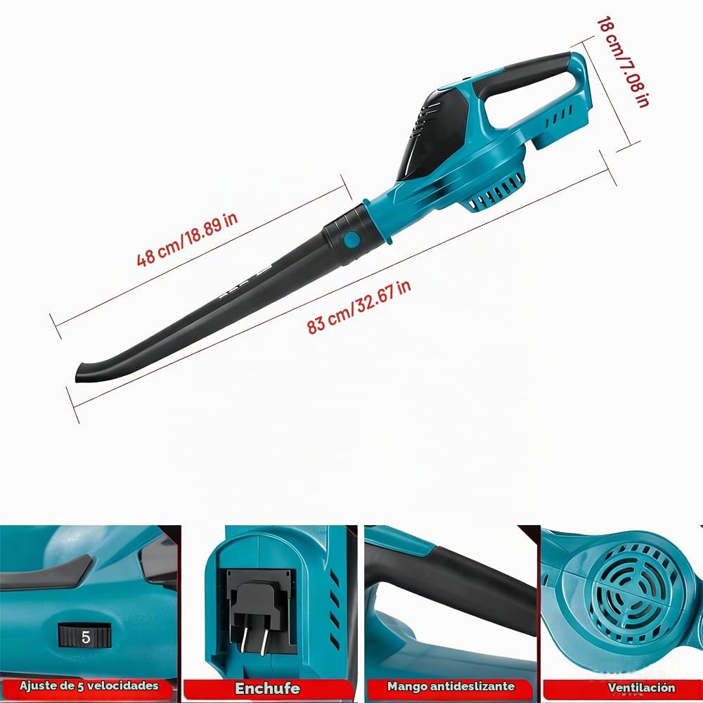 Soplador de Hojas 61m/s, Flujo de Aire de 2,8 m³/min Aspirador eléctrico | Construcción Presurizada, 5 velocidades, para Jardinería, Cuidado del Césped, Limpieza de Nieve