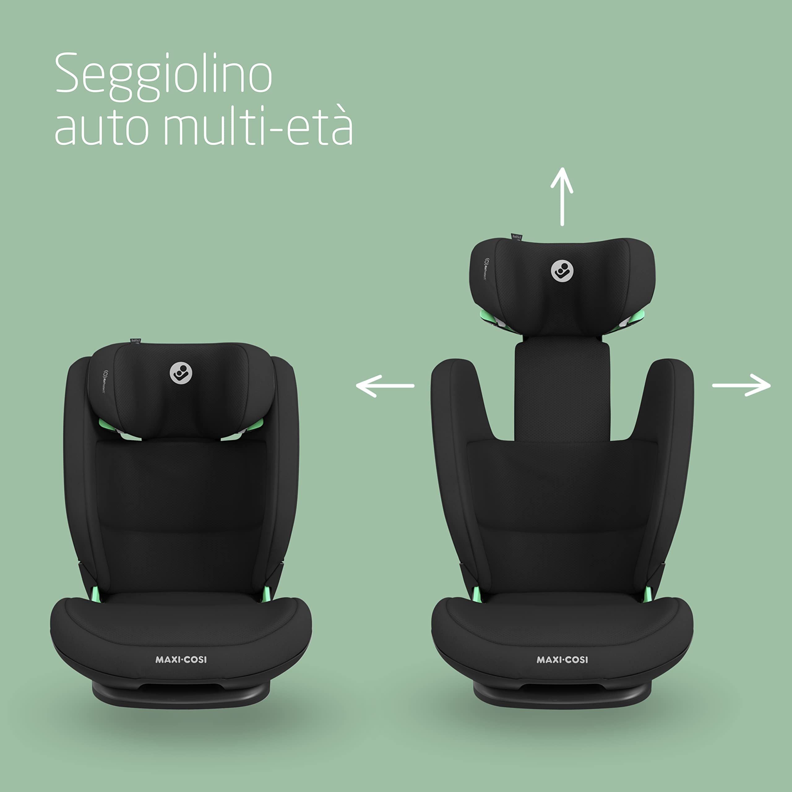 Maxi-Cosi RodiFix S i-Size, Seggiolino Auto ISOFIX Reclinabile in 3 Posizioni, 3,5-12 Anni (100-150 cm), Regolabile in Altezza/Larghezza, Protection G-CELL, Tecnologia AirProtect, Basic Black