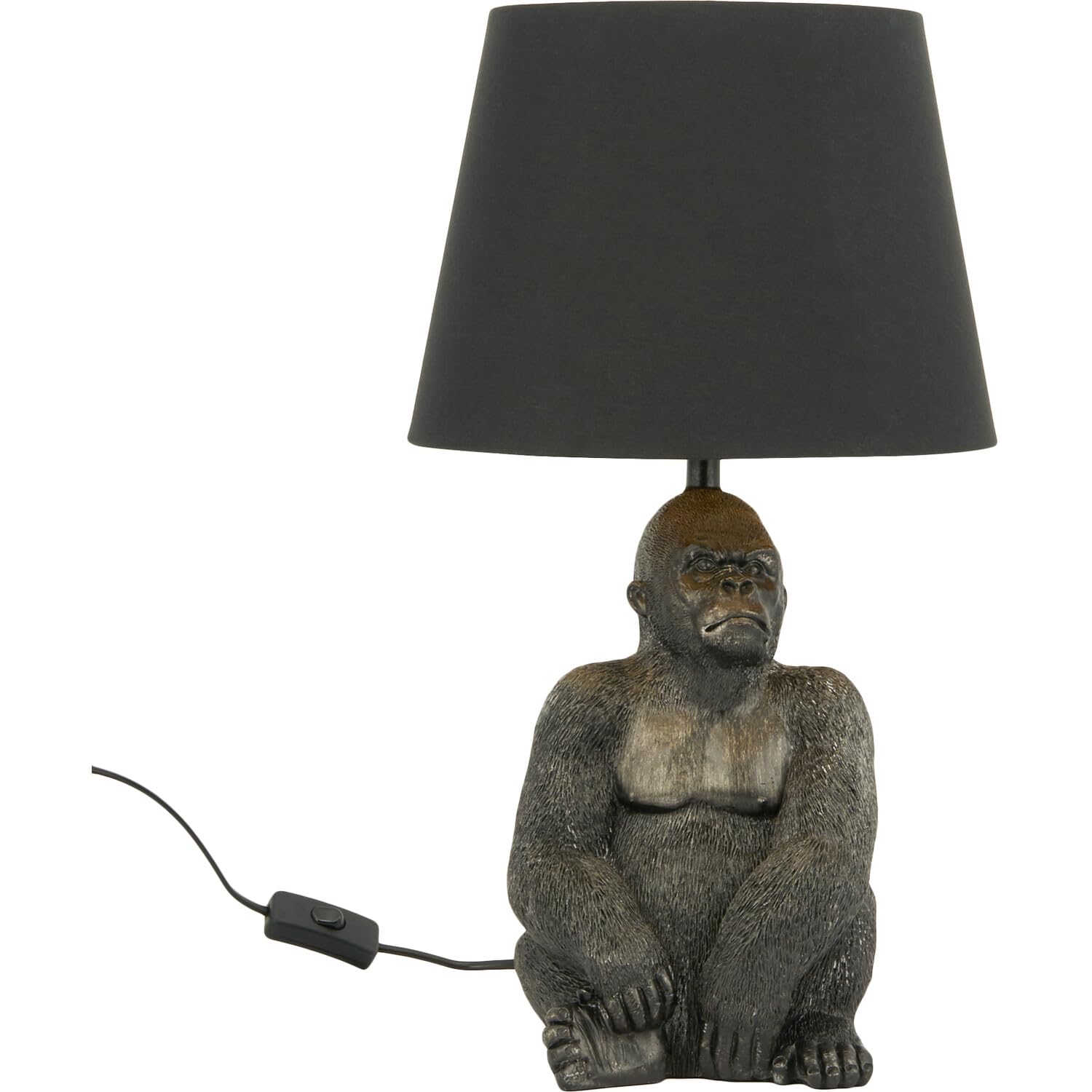 New Unique Black Gorilla Design Table Lamp Novelty Gorilla Shape Base with Black & Gold Fabric Shade Add Some Fun to Your Any Room Home Decor
