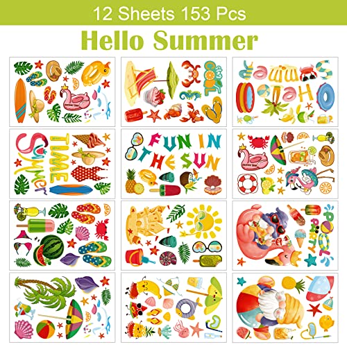 Unves 12 Sheets Summer Window Clings For Glass Windows, Summer Window Stickers Decals Ice Cream, Watermelon, Sunglasses Window Clings For Home, Kids School Party Decorations Supplies #TOP1