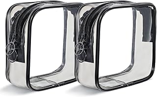 Giantree 2 Pack Small Clear Toiletry Bag, Clear Mini Zippered Travel Toiletrys Bag, Black Small Toiletrys Airport Air Travels Bags Waterproof Toiletry Bags Travel Accessories for Men and Women (Black)