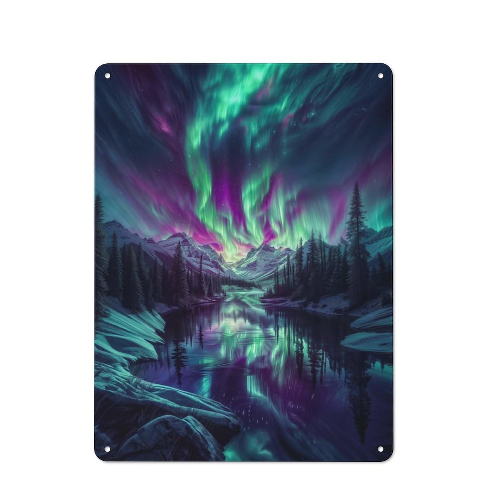 Junmoney Winter Aurora Borealis Rustic Tin Sign 40X30cm For Café Or Restaurant, A Decorative Christmas Gift For Hospitality Interior Collectors